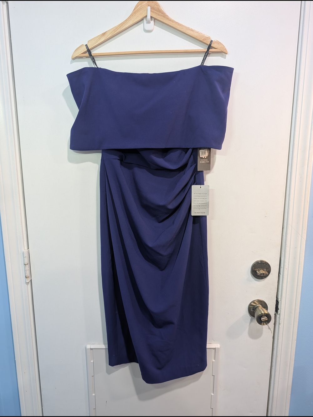 New Vince Camuto Royal Blue Popover Cocktail Off-Shoulder Dress Size 6